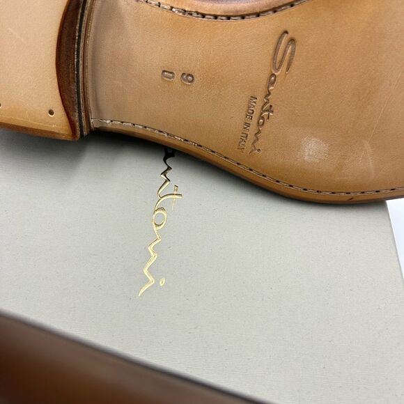 Men's Santoni leather cap toe Oxford size 9 US made in Italy cobbler soles - Picture 9 of 11